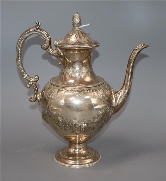 A Victorian silver pedestal coffee pot, by William & John Barnard, London, 1879, gross 28oz.